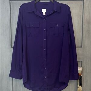 Chico's Sz Medium Deep Purple Long Sleeve Blouse, #boho #classy #professional